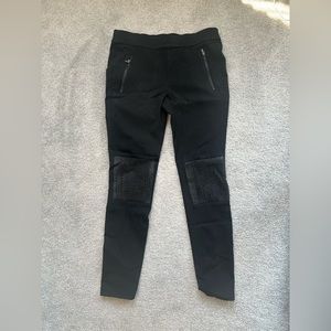Zara - Black Pull on Pants with Leather Detail and Zipper Pockets - Medium Rise